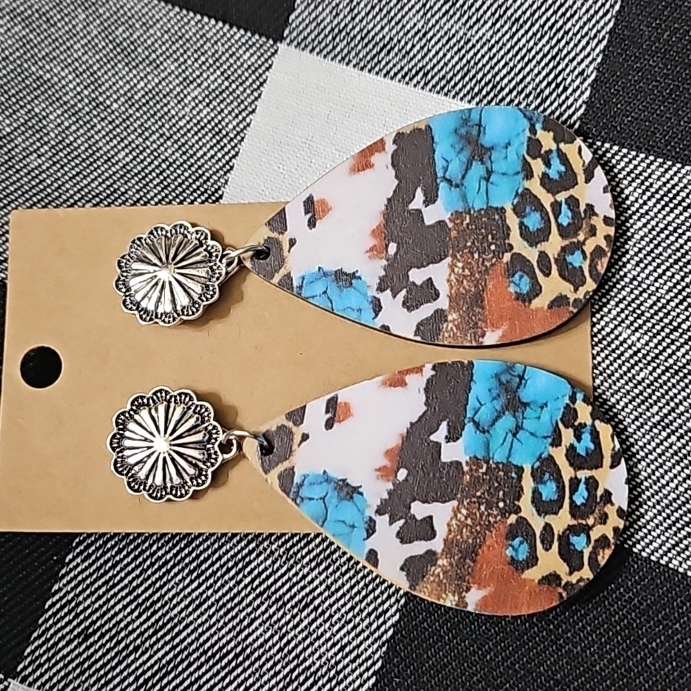 Handmade New Stud Post & Sublaminated Teardrop Turquoise Dangle Earrings